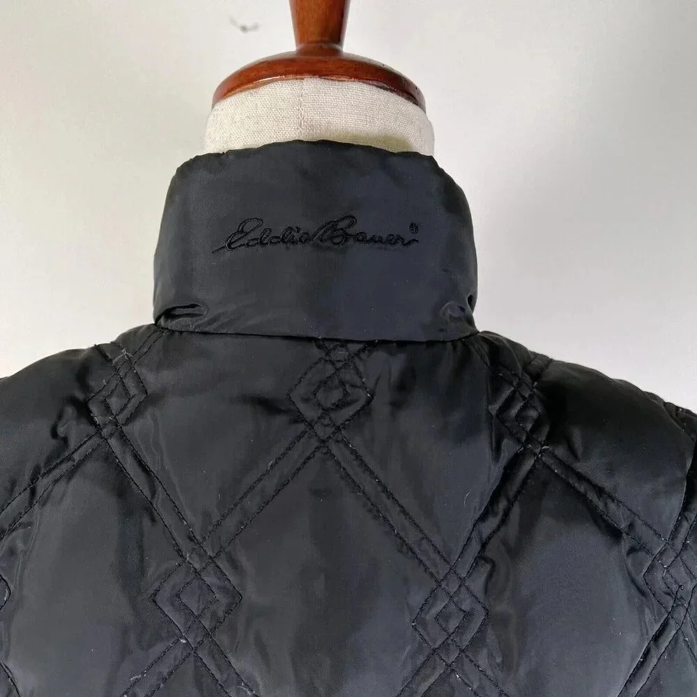Eddie Bauer Vest Women's Small Black‎ Puffer Diamond Quilted Full Zip Outdoor